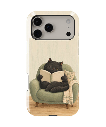 Cozy Reading Black Cat MagSafe iPhone Tough Case, rear view, iPhone17-18ProMax model image group