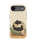 Cozy Reading Black Cat MagSafe iPhone Tough Case, rear view, iPhone17Air model image group