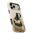 Cozy Reading Black Cat MagSafe Loop Case, angled view with finger loop extended