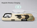 Cozy Reading Black Cat MagSafe Loop Case, shown with a MagSafe wireless charger
