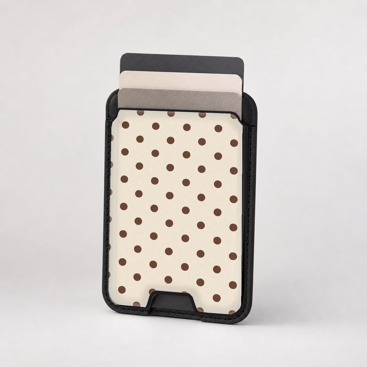 Cream Coffee Polka Dots MagSafe Card Holder - card storage view