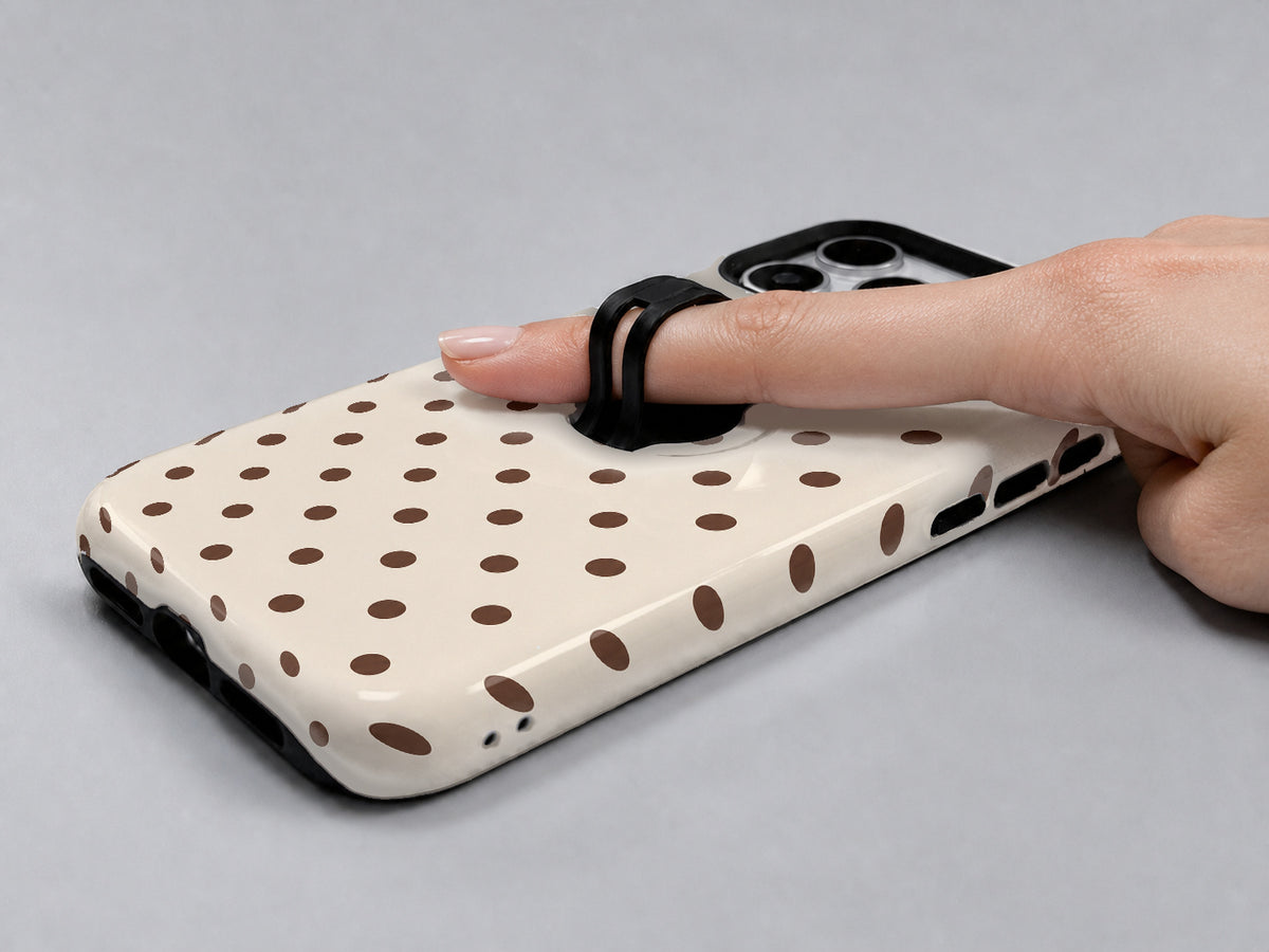 Cream Coffee Polka Dots MagSafe Loop iPhone Case - grip detail
