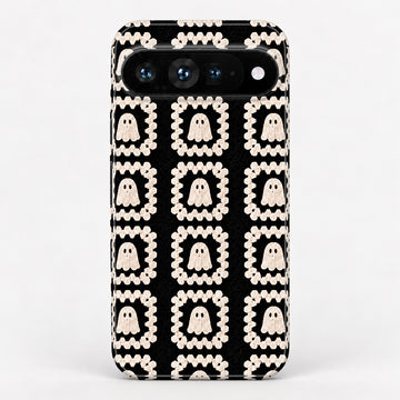 Cream Ghost Granny Square Pattern Google Pixel Case - centered back view