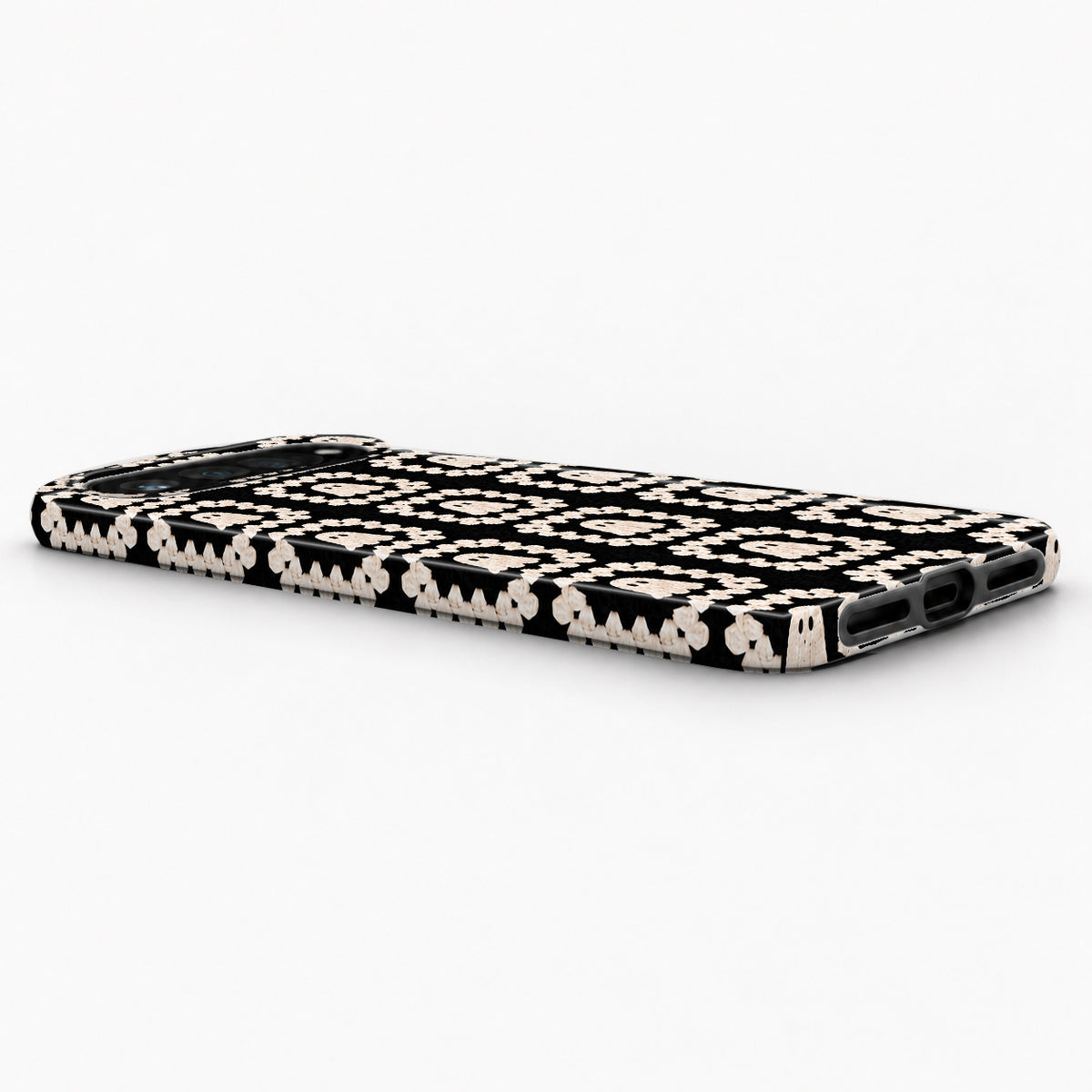 Cream Ghost Granny Square Pattern Google Pixel Case - low side view