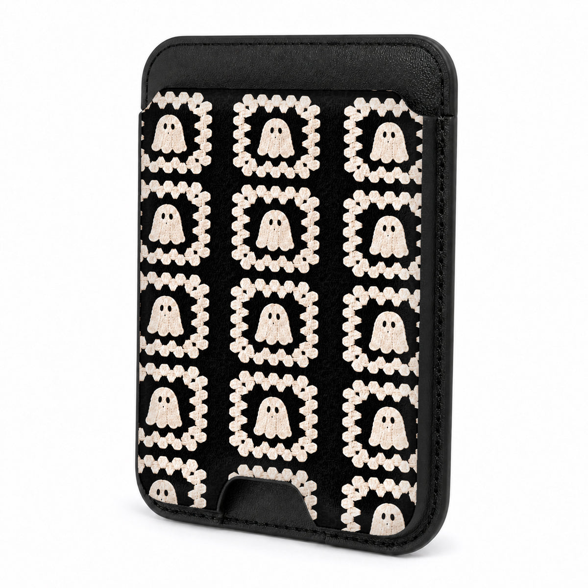Cream Ghost Granny Square Pattern MagSafe Card Holder