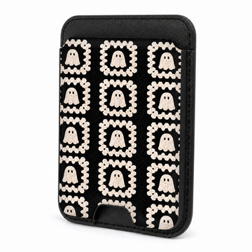 Cream Ghost Granny Square Pattern MagSafe Card Holder, front view
