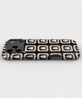 Cream Ghost Granny Square Pattern MagSafe iPhone Tough Case, side view showing case edges