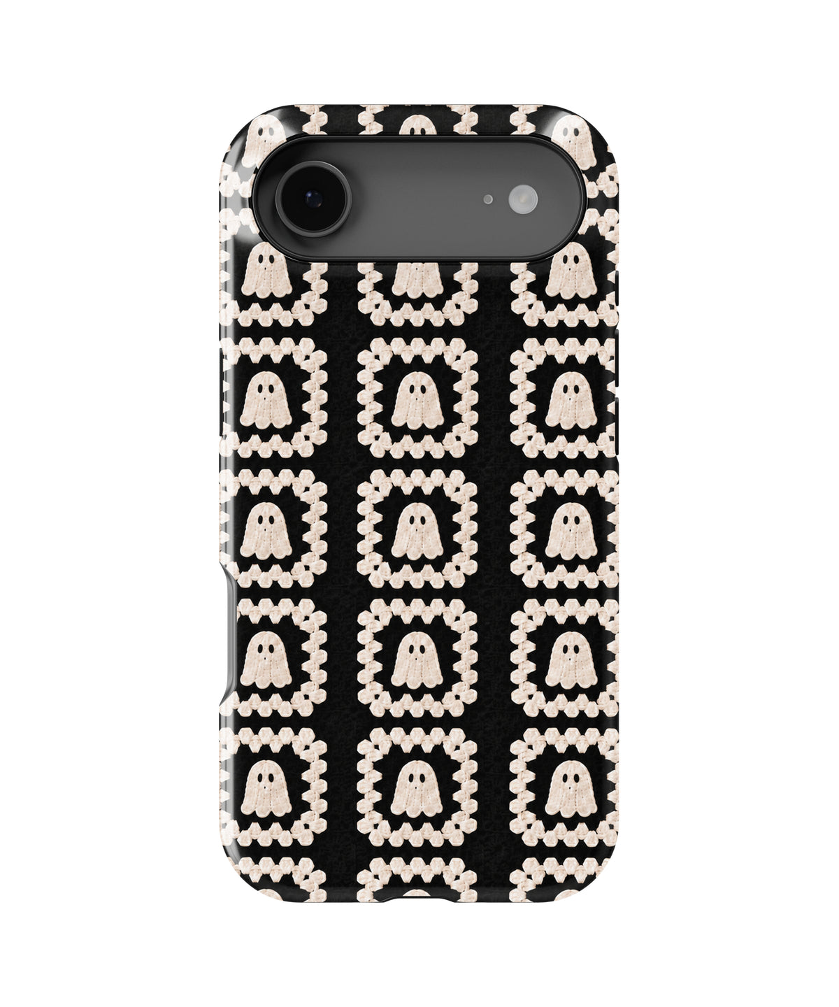 Cream Ghost Granny Square Pattern MagSafe iPhone Tough Case, rear view, iPhone17Air model image group