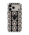 Cream Ghost Granny Square Pattern MagSafe Loop Case, rear view with finger loop folded flat