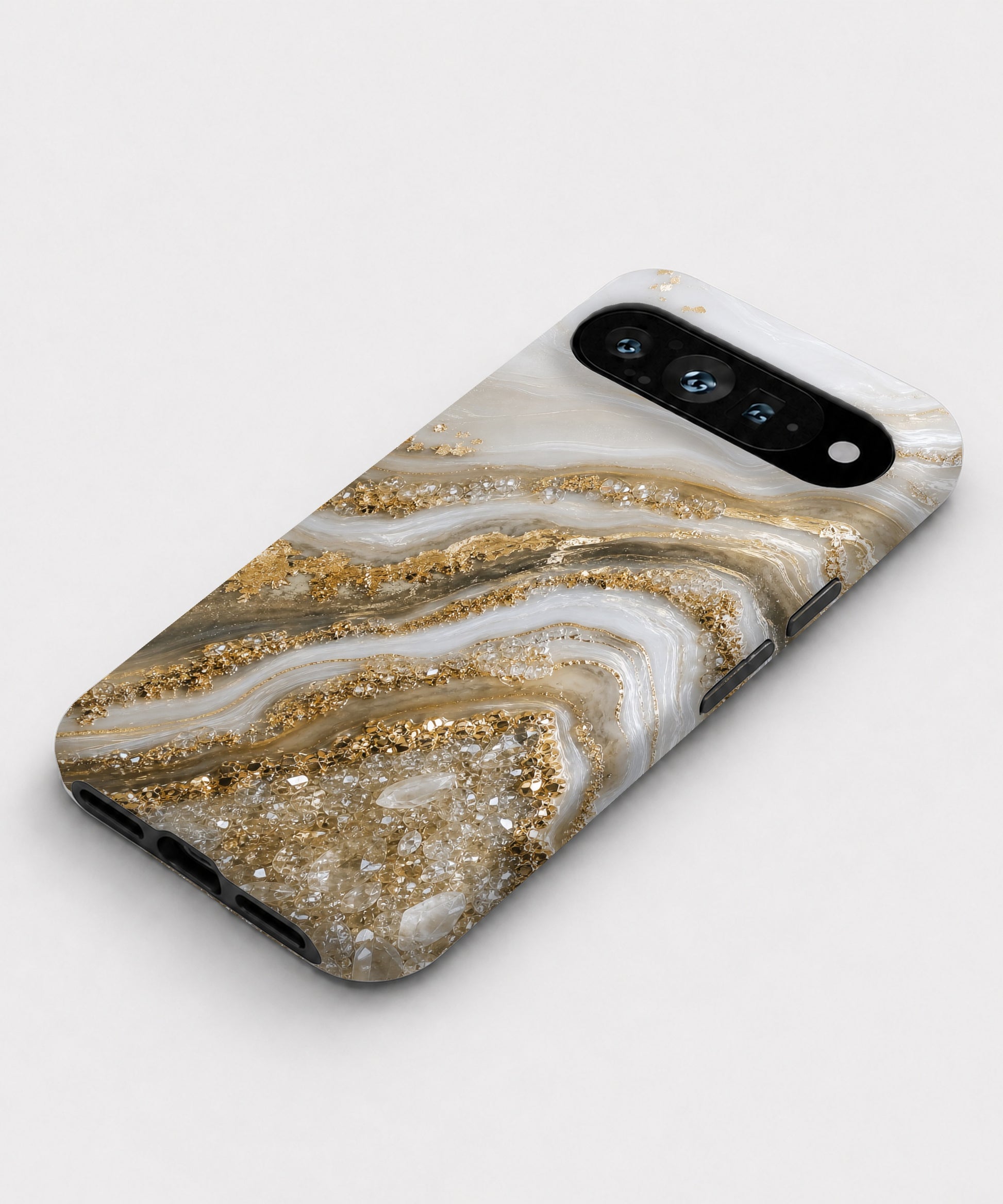 Cream Gold Geode Marble Google Pixel case front view