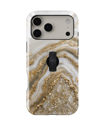 Cream Gold Geode Marble MagSafe Loop iPhone Case with built-in finger loop closed