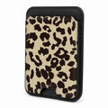 Front view of the Cream Leopard Print MagSafe card holder on a white background