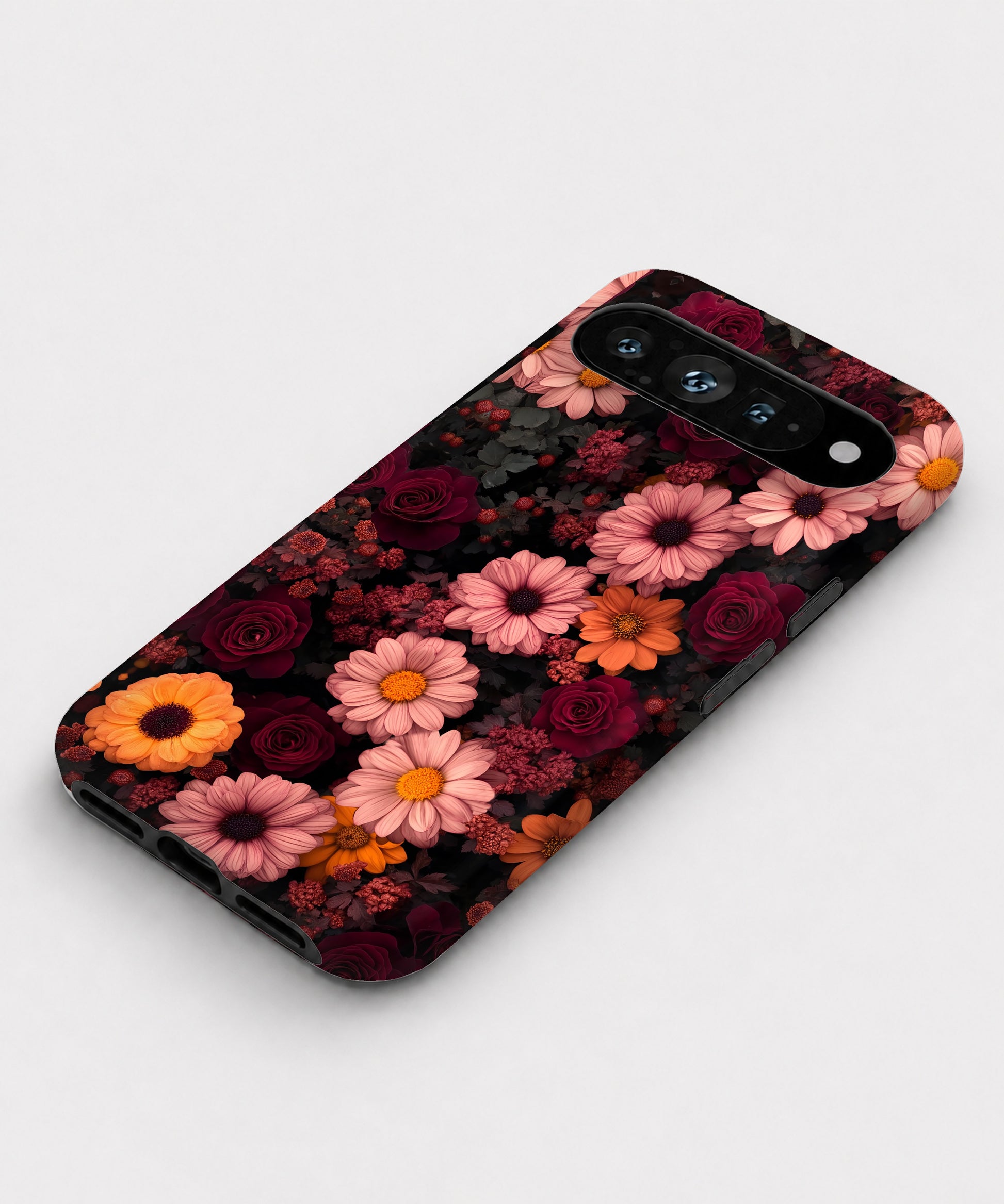 Dark Autumn Daisy Floral Google Pixel case front view
