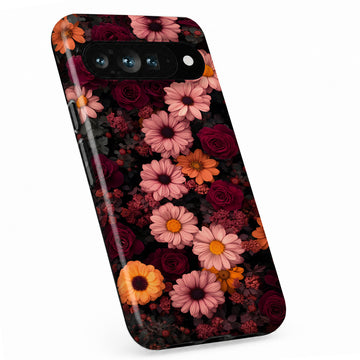 Dark Autumn Daisy Floral Google Pixel case with botanical flowers and leaves