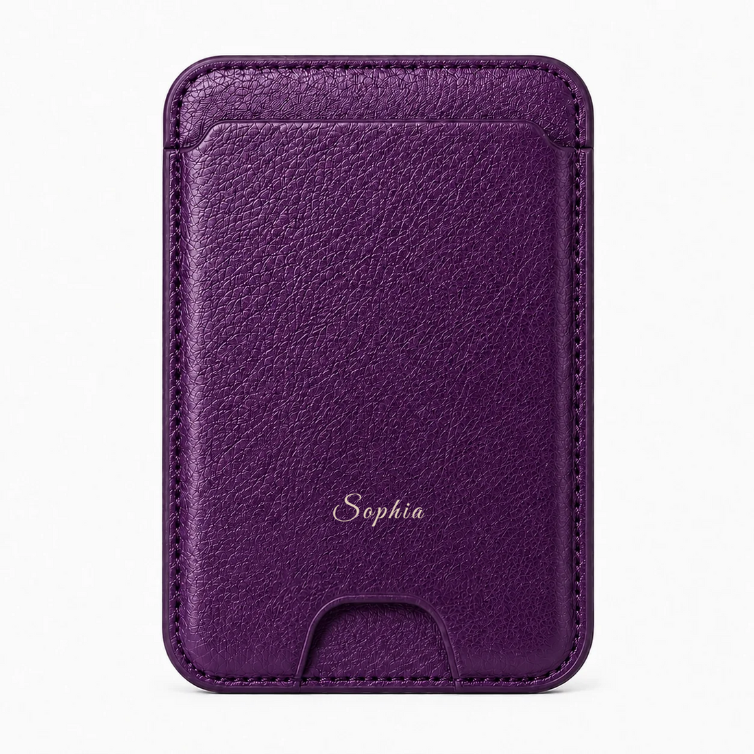 Dark Cherry MagSafe card holder personalized with the name Sophia