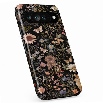 Dark Cottage Garden Floral Google Pixel case with botanical flowers and leaves