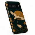 Dark Green Crane Google Pixel case with illustrated scenic artwork