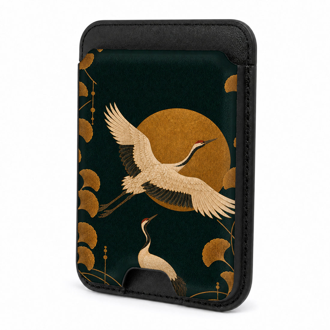 Front view of the Dark Green Crane MagSafe card holder on a white background