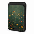 Front view of the Dark Green Golden Wildflower Meadow MagSafe card holder on a white background