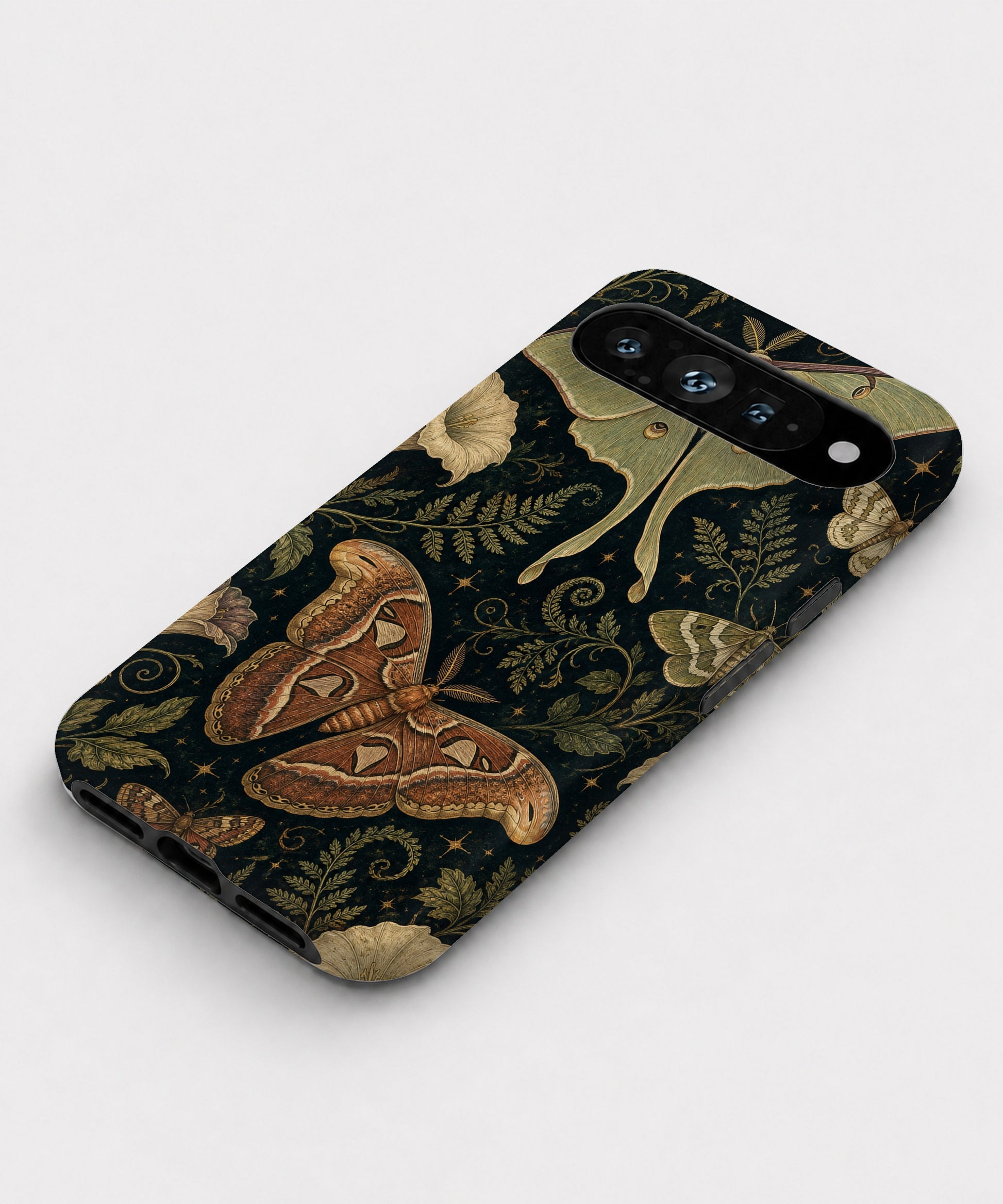 Dark Moth Botanical Google Pixel case front view