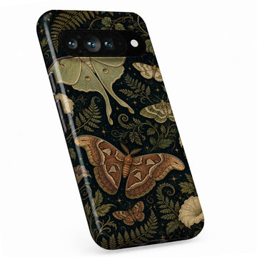Dark Moth Botanical Google Pixel case with botanical flowers and leaves