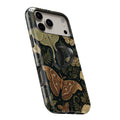 Dark Moth Botanical MagSafe Loop iPhone case with built-in finger loop open