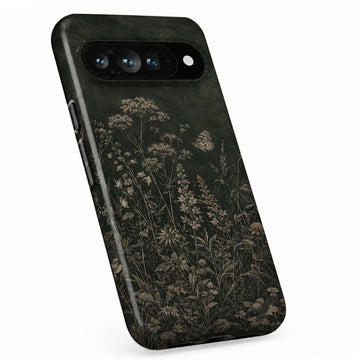 Dark Vintage Botanical Google Pixel case with botanical flowers and leaves
