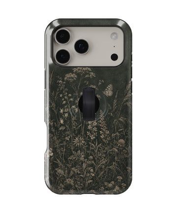 Dark Vintage Botanical MagSafe Loop iPhone Case with built-in finger loop closed
