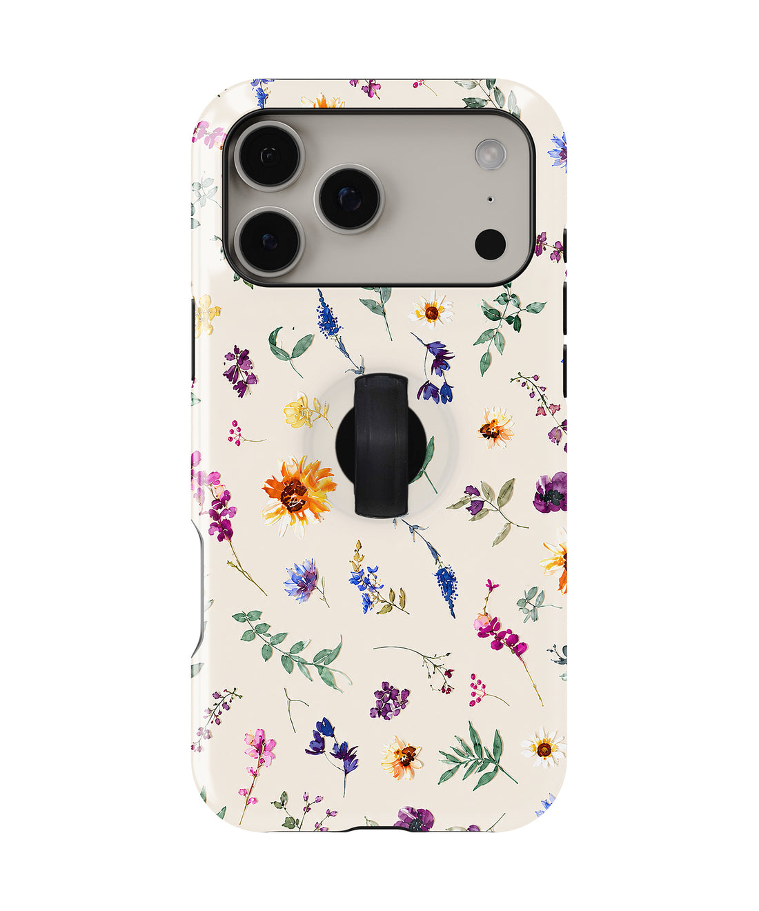 Delicate Mixed Wildflower MagSafe Loop iPhone Case with built-in finger loop closed