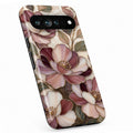 Dusty Rose Magnolia Floral Google Pixel case with botanical flowers and leaves