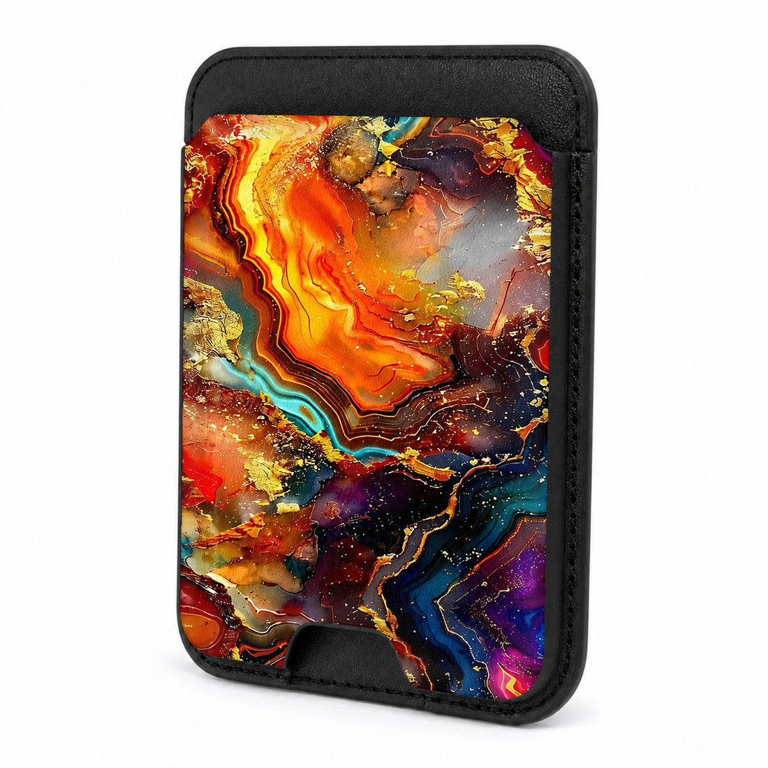 Front view of the Fiery Agate Marble MagSafe card holder on a white background