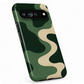 Forest Green Abstract Wave Google Pixel case with illustrated scenic artwork