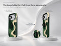 Forest Green Abstract Wave MagSafe Loop iPhone Case side view showing the built-in finger loop