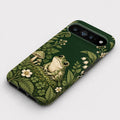 Forest Green Frog and Mushroom Garden Google Pixel Case - flat angled view