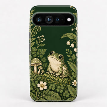 Forest Green Frog and Mushroom Garden Google Pixel Case - centered back view
