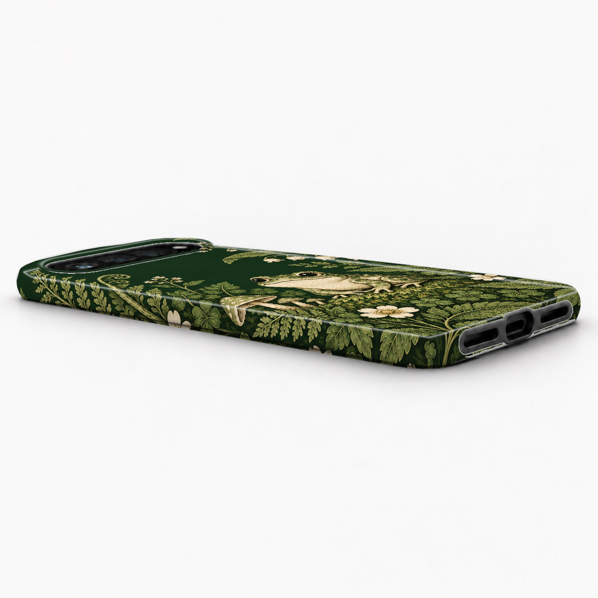 Forest Green Frog and Mushroom Garden Google Pixel Case - low side view