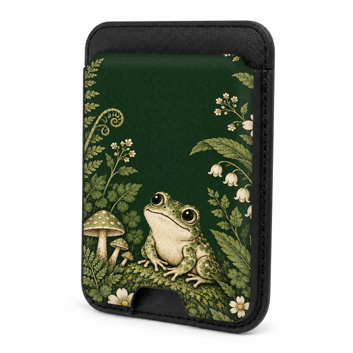 Forest Green Frog and Mushroom Garden MagSafe Card Holder