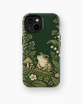 Forest Green Frog and Mushroom Garden MagSafe iPhone Tough Case, rear view, iPhone11-15 model image group