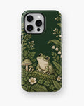 Forest Green Frog and Mushroom Garden MagSafe iPhone Tough Case, rear view, iPhone11-16ProMax model image group