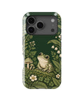 Forest Green Frog and Mushroom Garden MagSafe iPhone Tough Case, rear view, iPhone17-18Pro model image group
