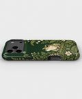 Forest Green Frog and Mushroom Garden MagSafe iPhone Tough Case, side view showing the case edges