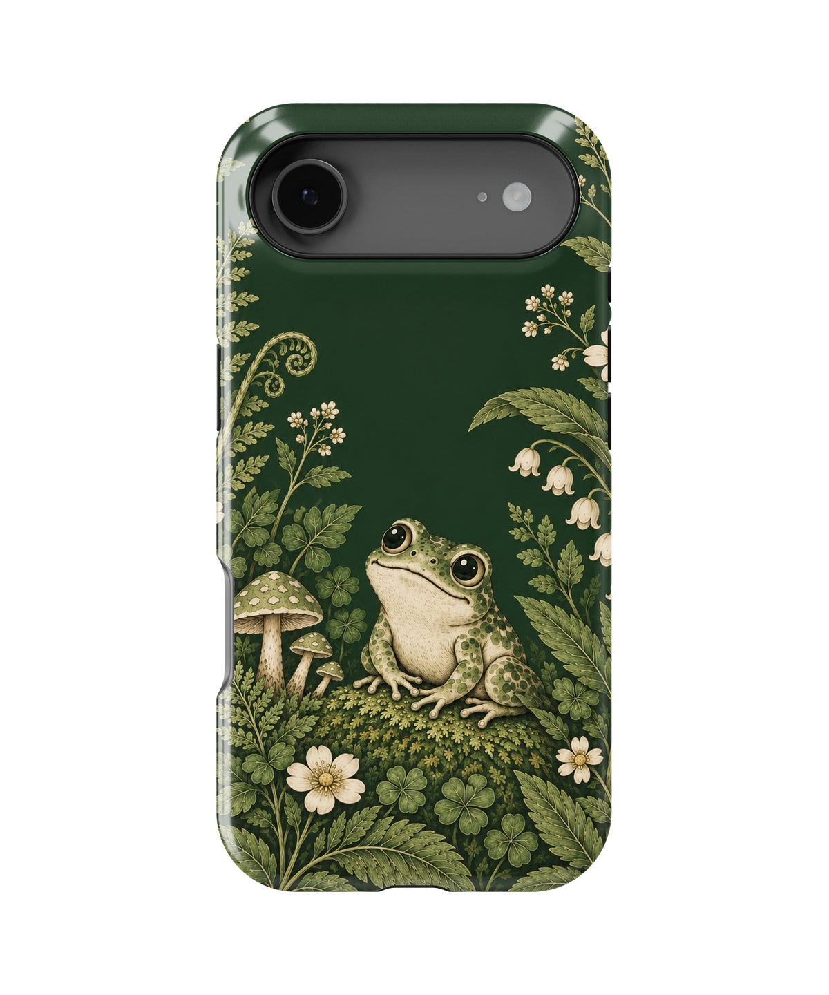 Forest Green Frog and Mushroom Garden MagSafe iPhone Tough Case, rear view, iPhone17Air model image group