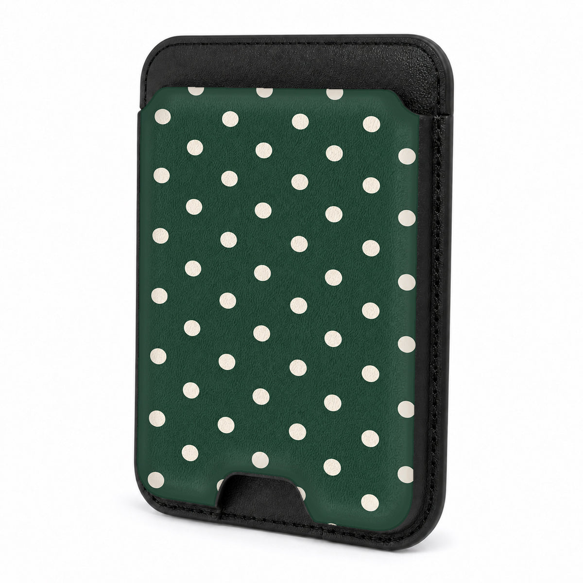 Forest Green Ivory Polka Dots MagSafe Card Holder - front view