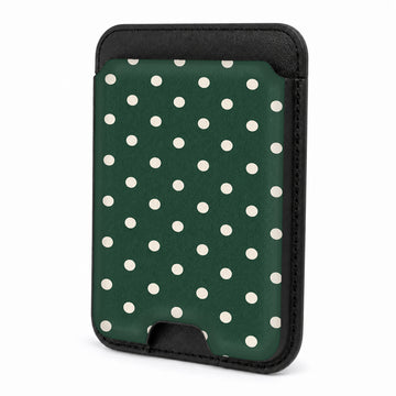 Forest Green Ivory Polka Dots MagSafe Card Holder - front view