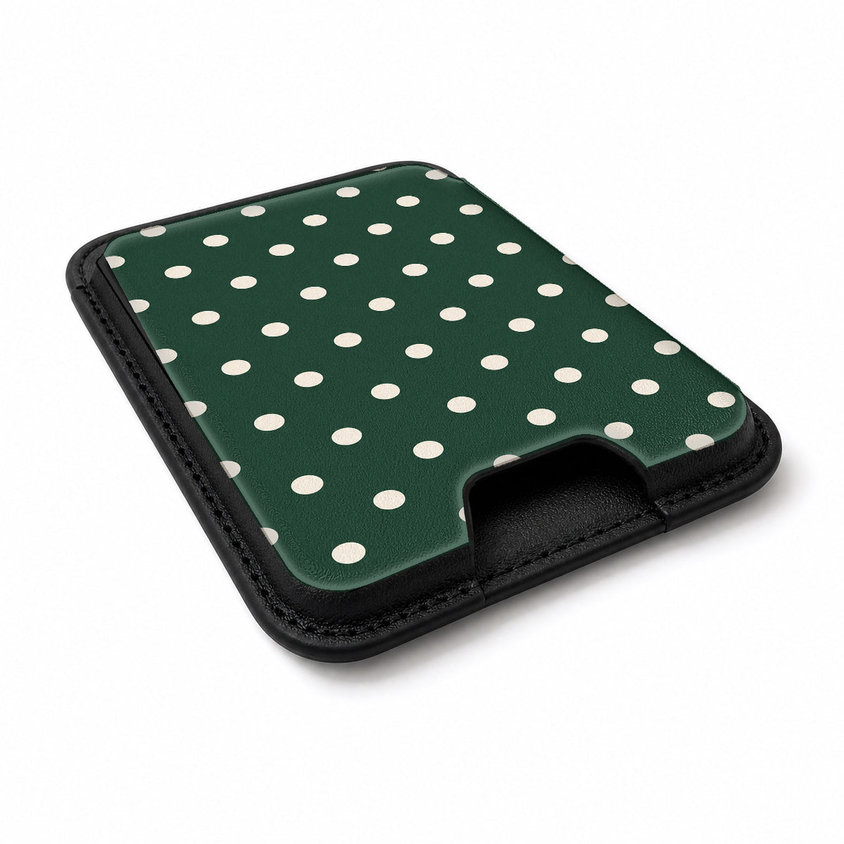 Forest Green Ivory Polka Dots MagSafe Card Holder - detail view