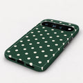 Forest Green Ivory Polka Dots Google Pixel Case - bottom angle