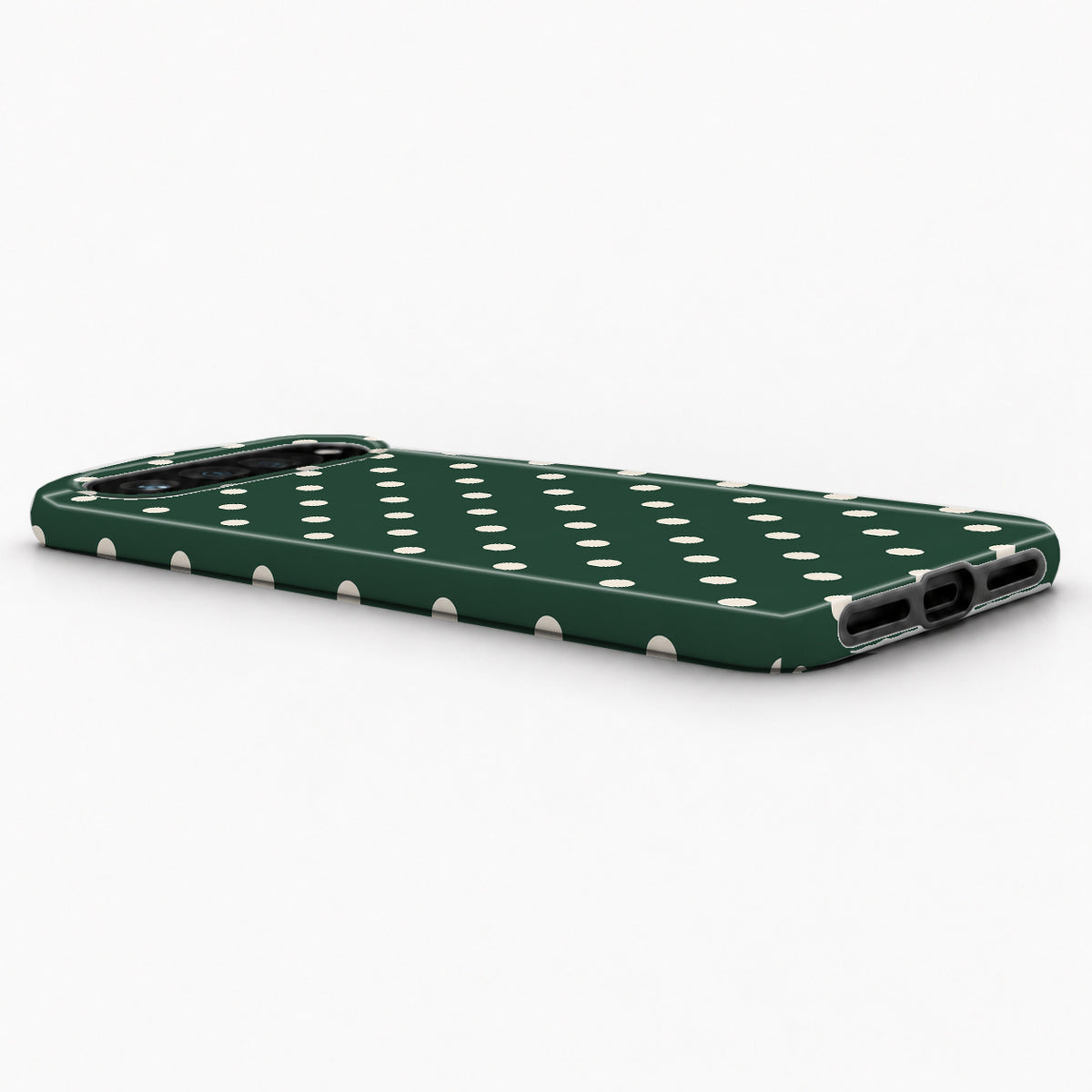 Forest Green Ivory Polka Dots Google Pixel Case - low side angle