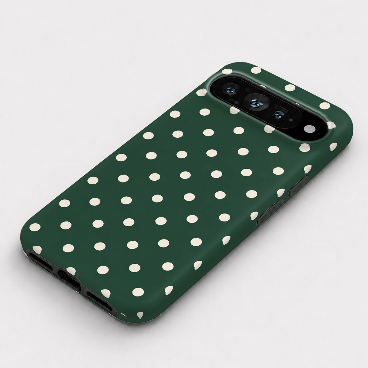 Forest Green Ivory Polka Dots Google Pixel Case - flat angle