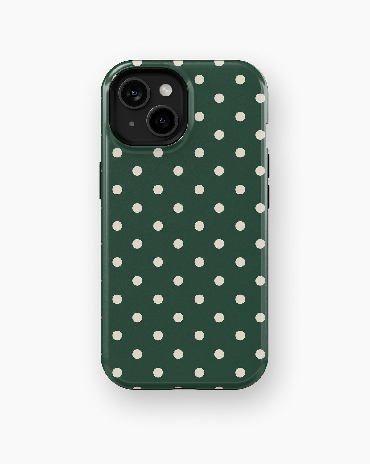 Forest Green Ivory Polka Dots MagSafe iPhone Tough Case - iPhone 11-15 model view