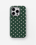 Forest Green Ivory Polka Dots MagSafe iPhone Tough Case - iPhone 11-16 Pro model view